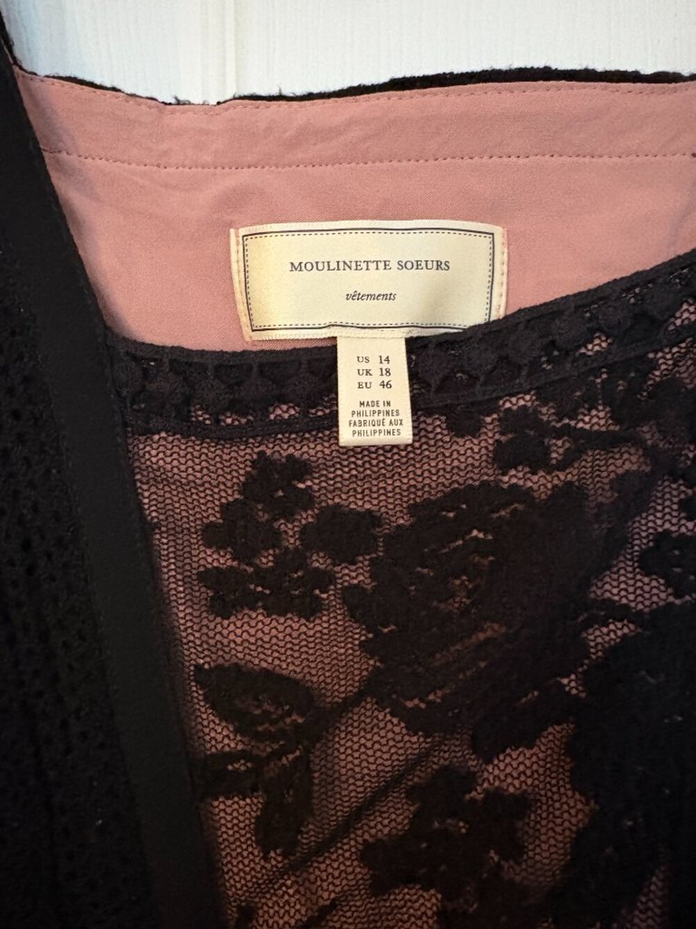 NWOT Anthropologie Moulinette Soeurs Black Lace Overlay Dress Sz 14 - Picture 3 of 5